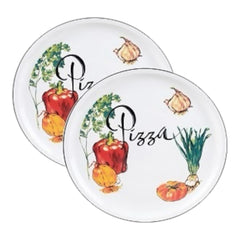 2 Pieces Round 12" Pizza-Serving Platters, Vegetable Design