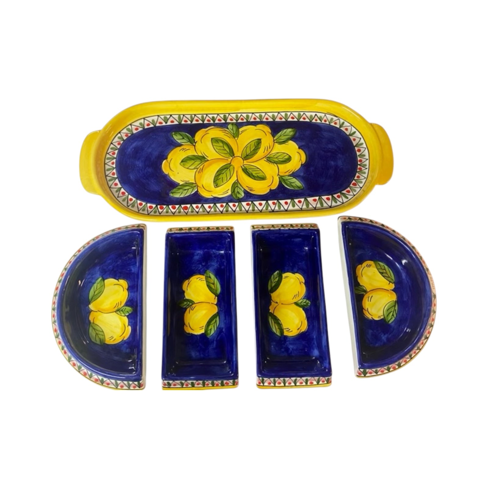 4-Compartment Appetizer Tray  Blue With Geometric Lemon Pattern by Sorrento e…