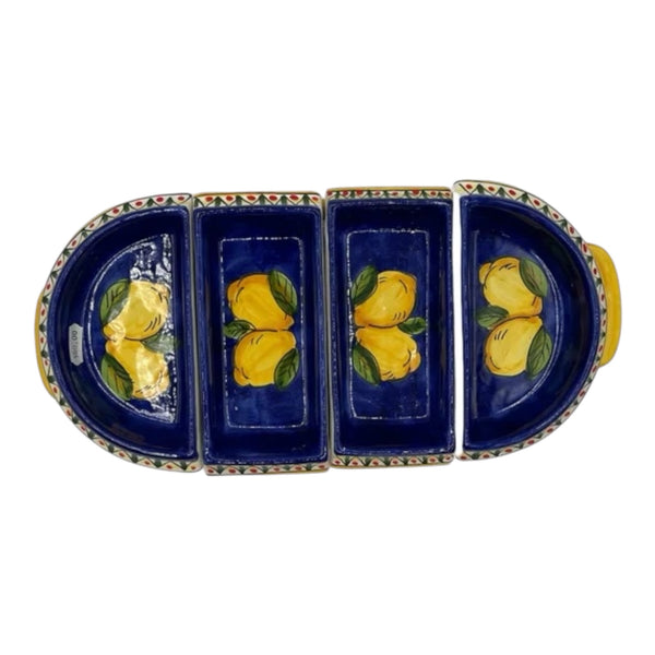 4-Compartment Appetizer Tray  Blue With Geometric Lemon Pattern by Sorrento e…
