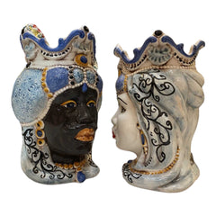 Teste Di Moro Emirs in Caltagirone ceramic, crown and turban, h 25 cm approx.