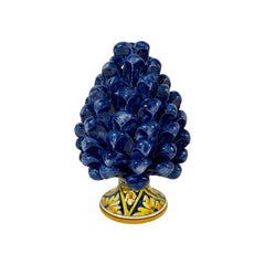 Caltagirone Sicilian pine cone, height 15cm Cobalt Blue color with decorated Stem