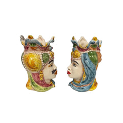 Couple Teste di Moro Classic With Detailed Crowns With Jewels Height 13cm