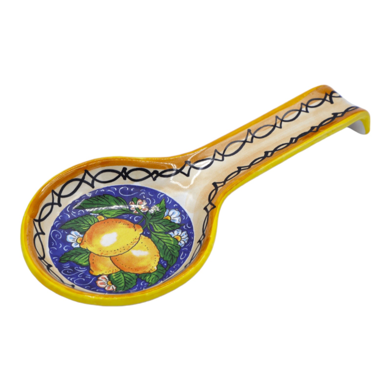 Rest Spoon in fine ceramic, Lemon & Flowers, l 27 x 12 cm approx. (1pc)