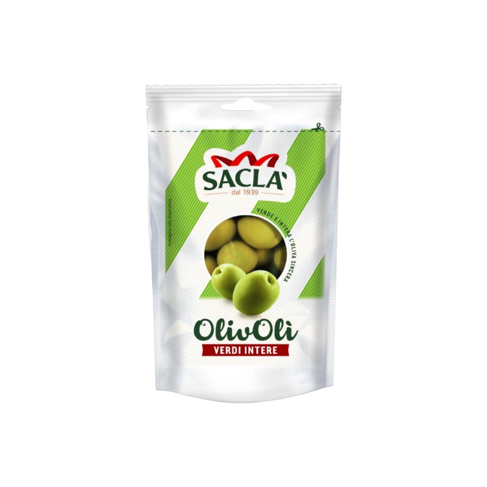 Saclà OlivOli Olive Verdi- Whole Green Olives 185g (85g Drained)