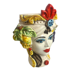 Sicilian Teste Di Moro h approx. 27 cm Caltagirone Ceramic, Classic Model With Fruits