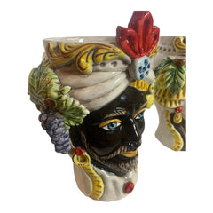 Sicilian Teste Di Moro h approx. 27 cm Caltagirone Ceramic, Classic Model With Fruits