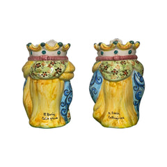 Couple of Teste Di Moro in Caltagirone ceramic, h approx. 18 cm. Crown and turban