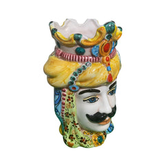 Couple of Teste Di Moro in Caltagirone ceramic, h approx. 18 cm. Crown and turban