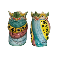 Couple of Teste Di Moro in Caltagirone ceramic, h approx. 18 cm. Crown and turban