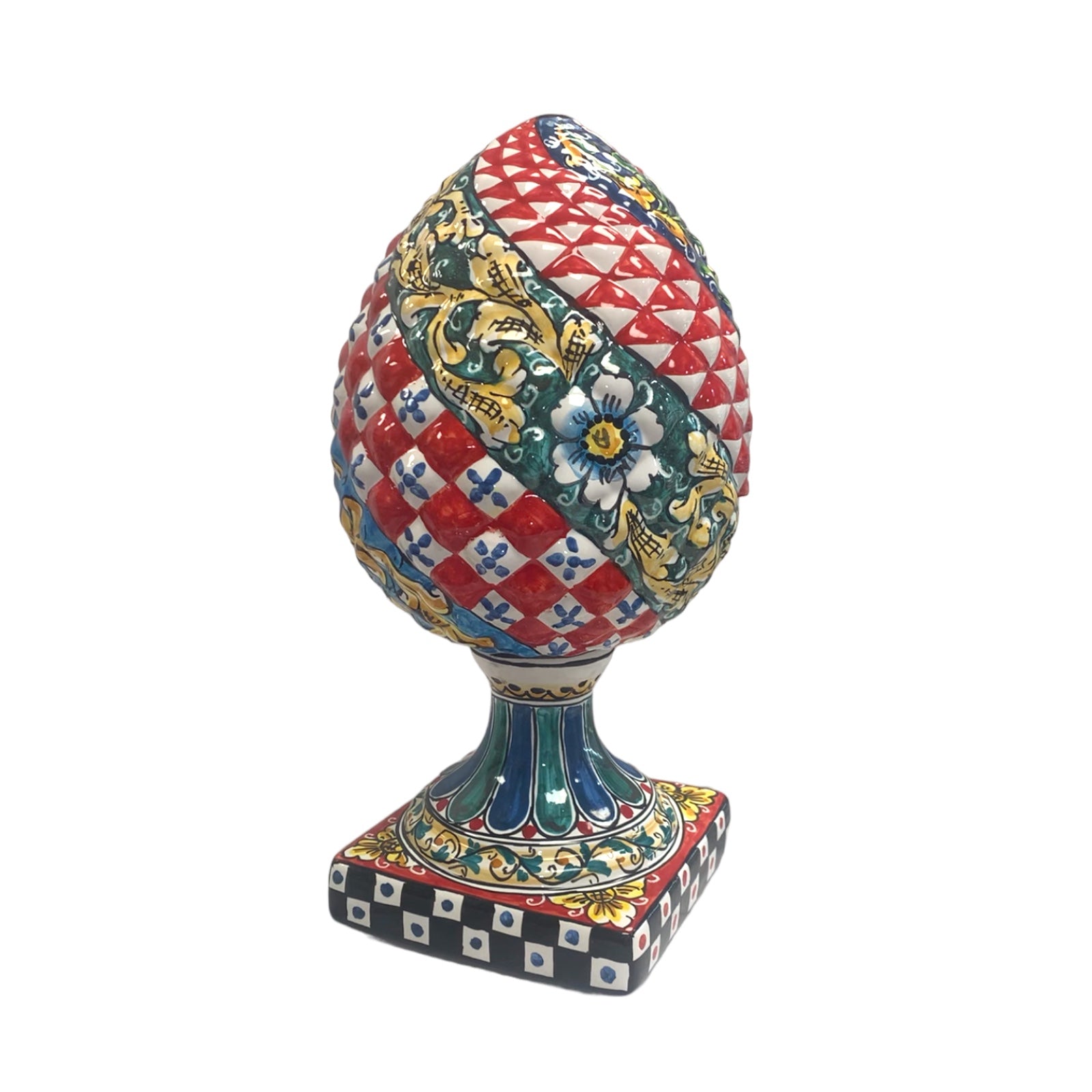 Ceramic From Caltagirone Pinecone With Sicilian Carretto Style 30cm height