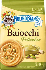 Mulino Bianco Biscotti Baiocchi With Pistachio Cream, Biscotti con Pistacchio e Pastafrolla Ideali per Colazione o Merenda, Senza Olio di Palma, 1 Sacchetto da 240g