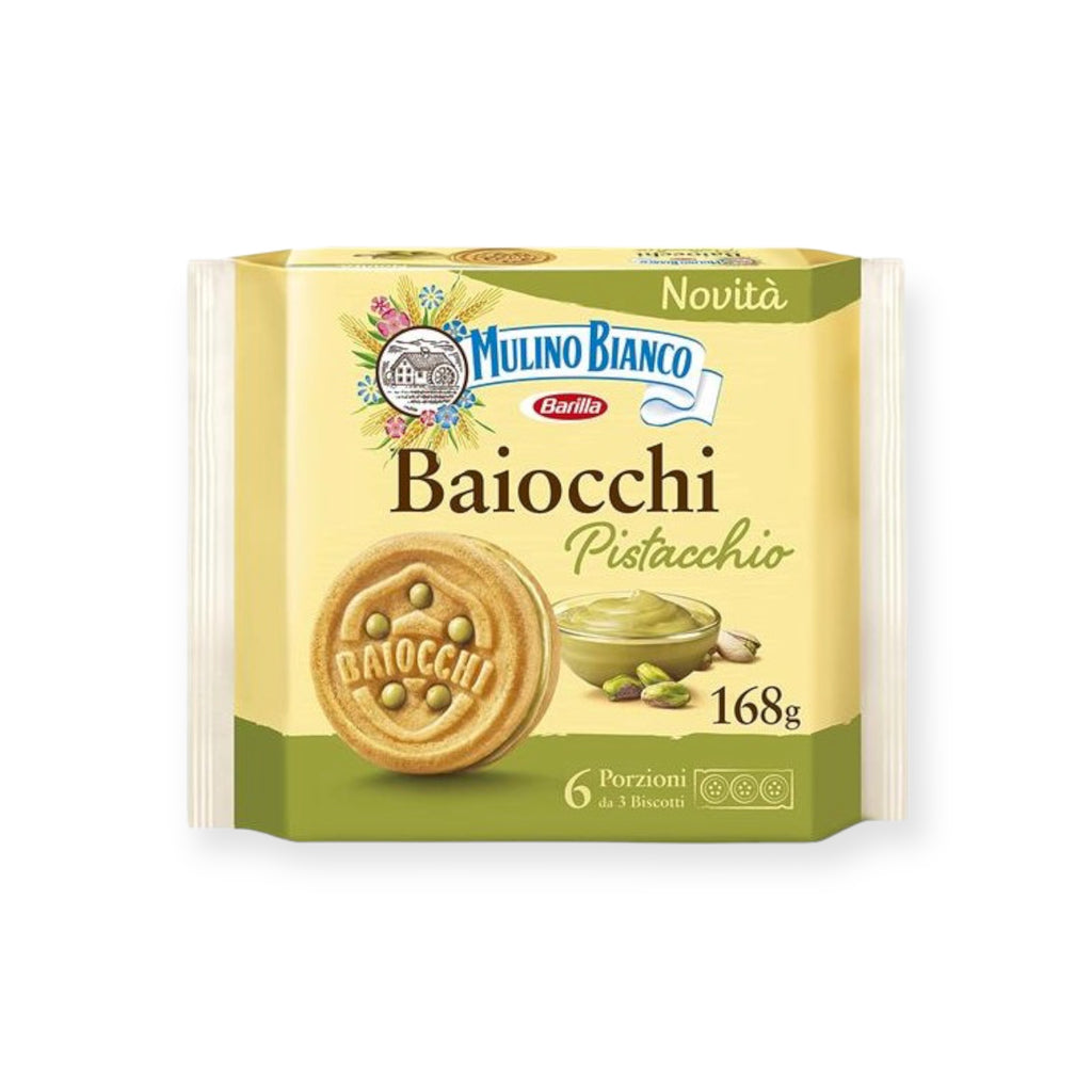MULINO BIANCO BISCOTTI SNACK BAIOCCHI PISTACCHIO X6 168 GR (9 in a box –   - The best E-commerce of Italian Food in UK
