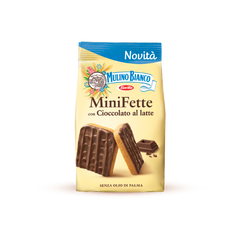 Mini fette biscottate with chocolate milk, Mini Rusks Mulino Bianco covered with milk chocolate